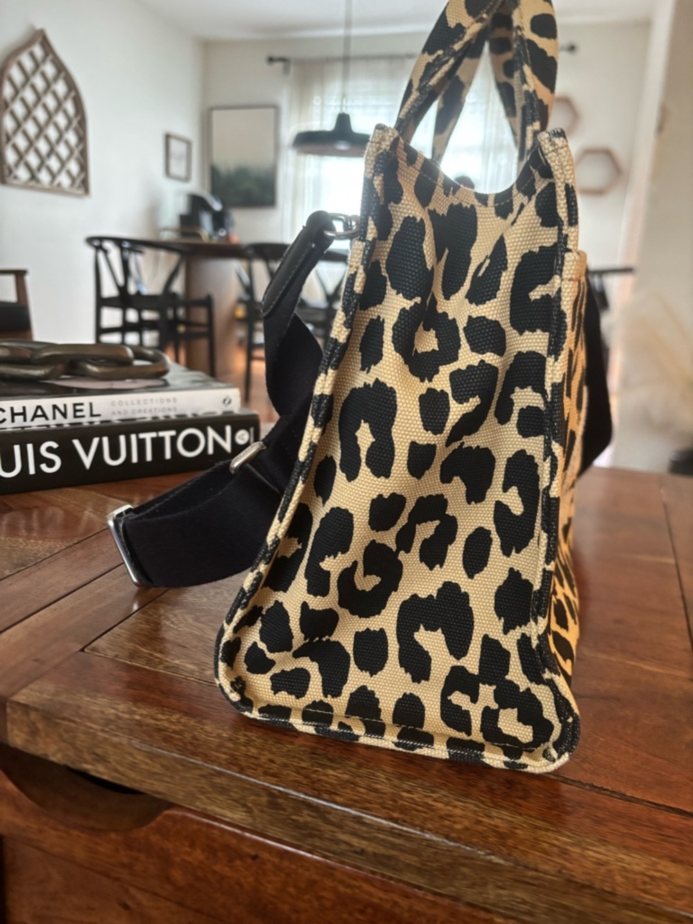 Coach Leopard Print Canvas Tote in Black and Tan Large Size - Picture 2 of 3
